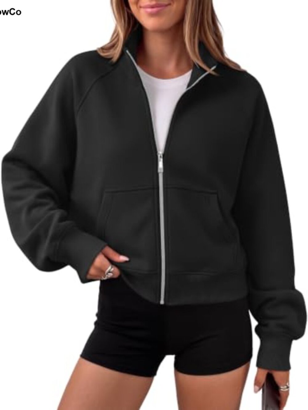 Womens Zip Up Cropped Hoodie Mock Neck Fleece Sweatshirt Y2K Layering